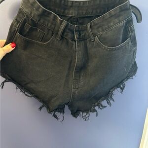 SHEIN Black Frayed Hem Jean Shorts
